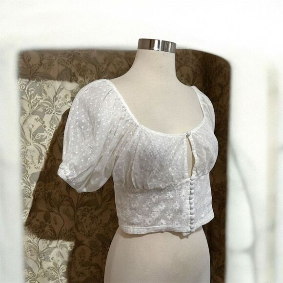 Free People White Peasant Blouse Top Sweetheart Mesh XS Flowy - Picture 2 of 6